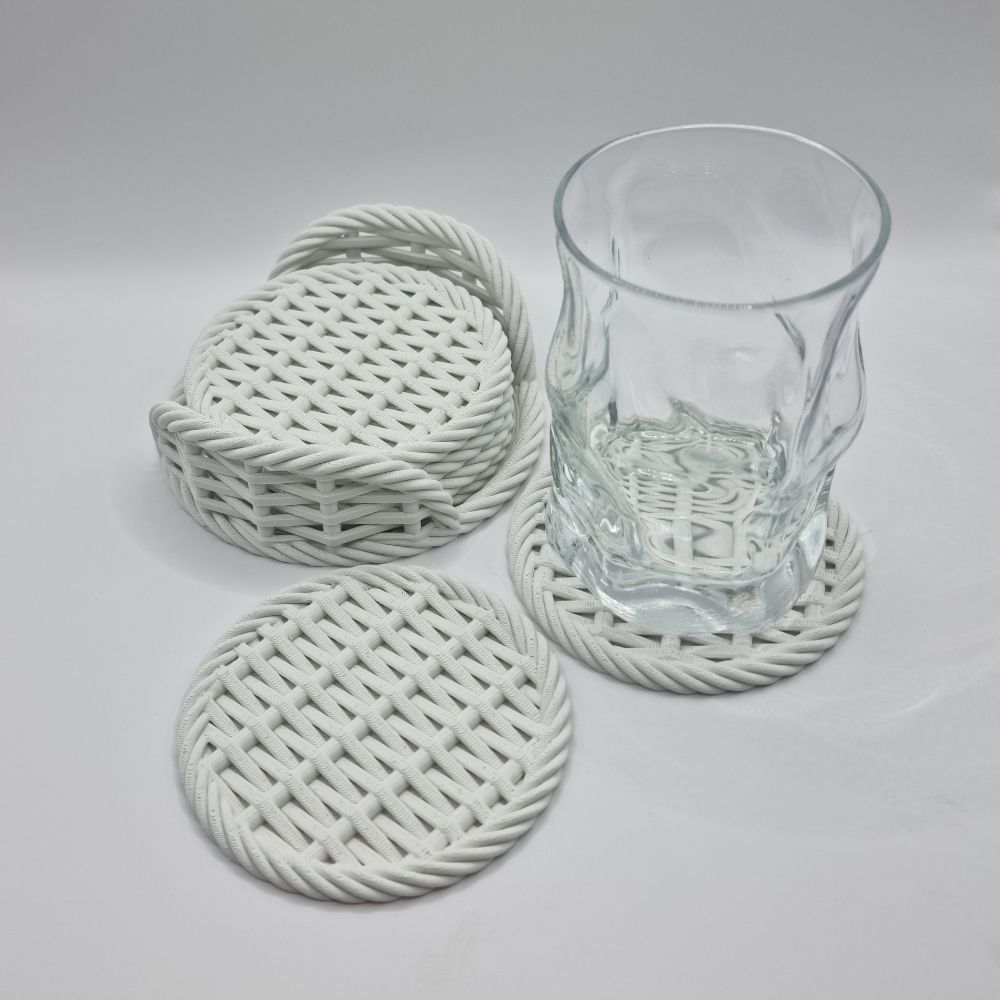 Sous-verres motif panier en couleur blanc mat